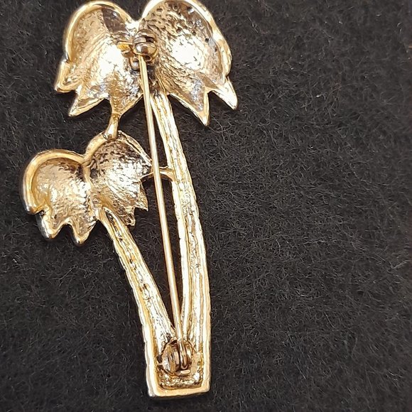 Twin 2 Crystal Palm Tree Pin Brooch Green & Topaz Color Crystals Pre-Owned - Picture 2 of 8